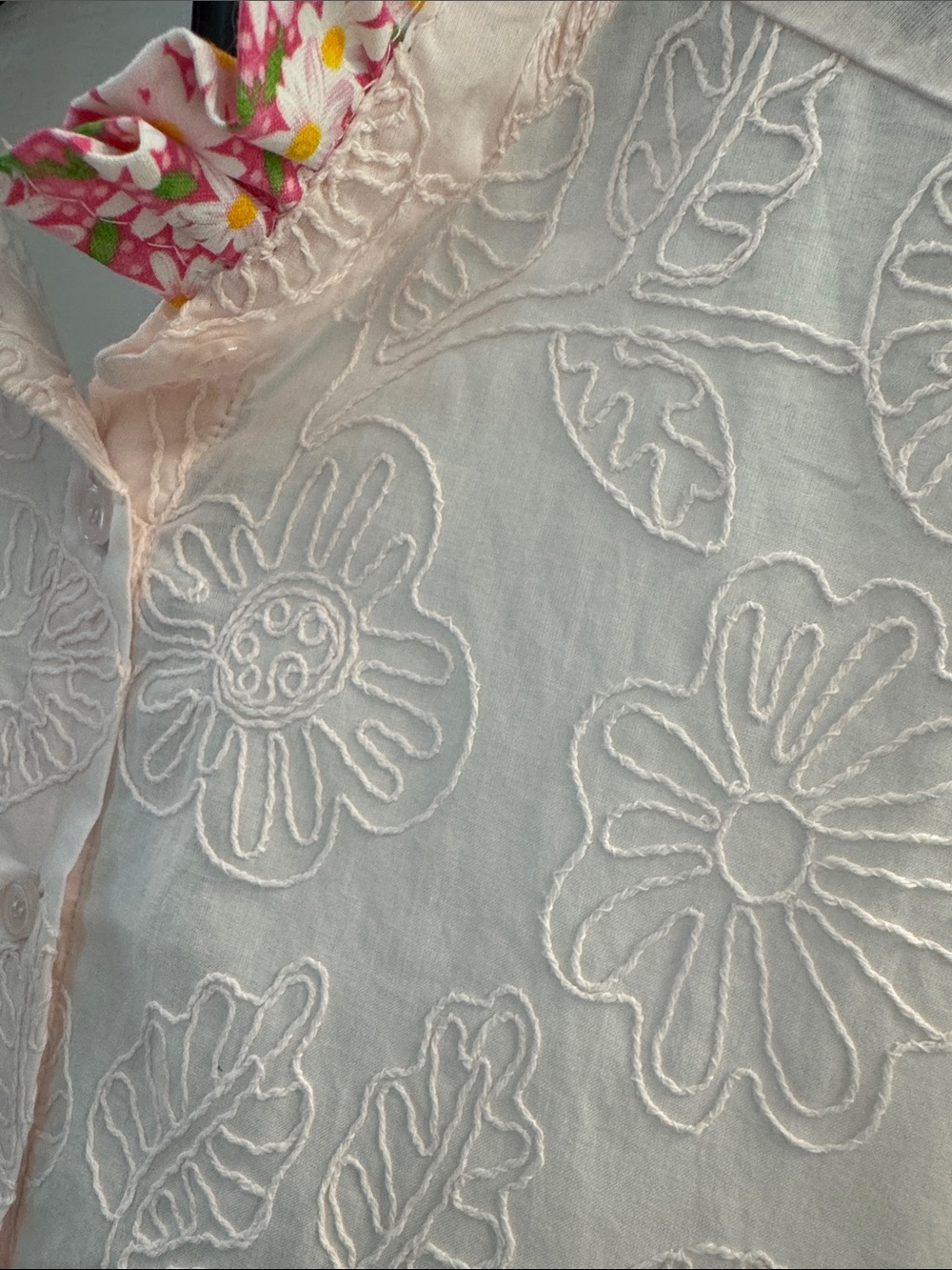 Reworked Women’s Light Pink Embroidered Long-Sleeve Shirt by Hester’s Orchard - Picture 4 of 8